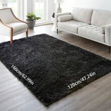 1 pieza Alfombra de área rectangular negra de lujo con pelo largo, estilo nórdico minimalista para sala de estar o dormitorio, alfombra suave y cómoda de moda adecuada para uso en interiores en todas las estaciones.