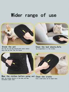 宠物美容防静电脱毛手套，适用于家具、地毯、刷毛、宠物毛发去除必需品、清洁手套 - 黑色 - 查看 5