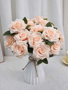 1/2pcs Set Sturdy Plastic Rattan Vase & Artificial Flower Arrangement, Dry Flower Vase Decor For Dining Room, Living Room, Balcony, Cafe, Bedroom, Study, Party, Valentine's Day Gift, Non-Waterproof Plastic Vase