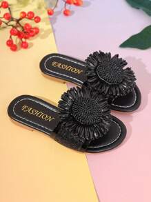 1 par de sandalias con diseño de girasol de una sola pieza a la moda, apropiadas para interiores/exteriores, playa, viajes, eventos y reuniones
