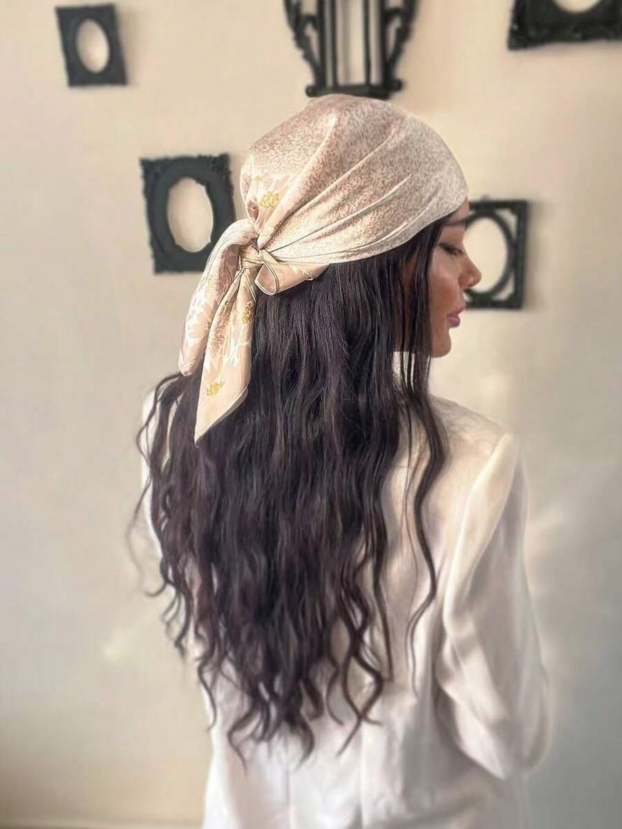 1条女士浅咖啡色碎花沙滩度假风70厘米方巾,日常休闲头巾,颈巾,发带,适合连衣裙、假日、旅行等场合。 - 淺咖色 - 查看 1