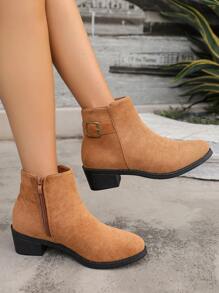 Neue modische Stiefeletten für Damen im Herbst/Winter, vielseitig einsetzbare Schuhe mit mittlerem Absatz, rutschfest, seitlichem Reißverschluss, sexy Schnallenverschluss