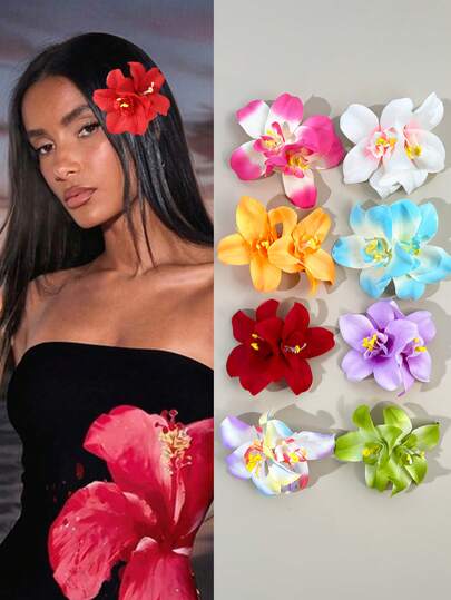 1/9pcs Hawaiian Flower Hair Clips, Artificial Flower Hair Clips For Women, Plumeria Flower Hair Clips, Suitable For Holiday Beach Party, Summer Tropical Flower Hair Accessories, Wedding Party, Gift For Girls, Mother's Day, Hair Claws, Hair Clips, Hair Pins, School Supplies, Head Accessories