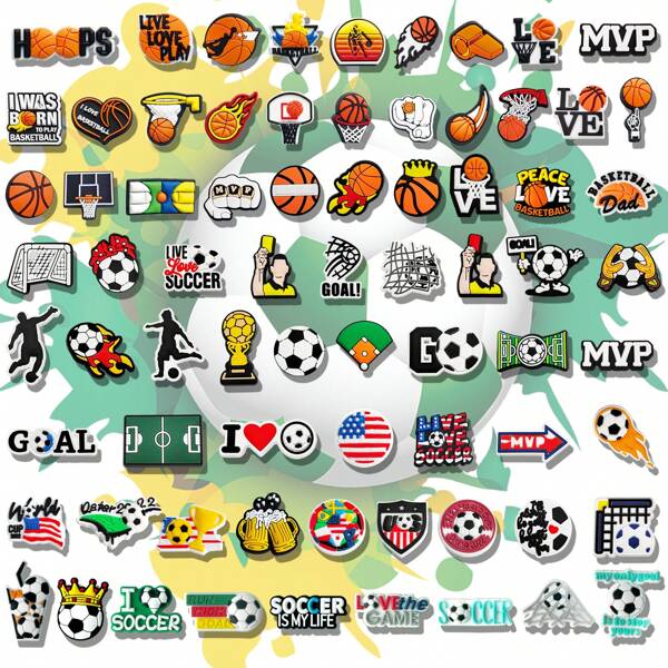 20/30 pièces aléatoires de la série Sports - Charmes pour chaussures de basket-ball, football, softball, baseball, volley-ball, etc. pour sabots et sandales, charmes de chaussures PVC de haute qualité. Accessoires populaires et décorations, super cadeaux pour Noël, anniversaire, fête