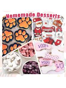 1个狗爪、狗骨头、鱼形硅胶零食狗粮模具，可用于烘焙巧克力、糖果、果冻、冰块、蛋糕装饰、肥皂模具、DIY宠物零食烘焙模具、狗饼干零食模具、厨房烘焙配件、猫狗食品模具用品 - 彩色 - 查看 5