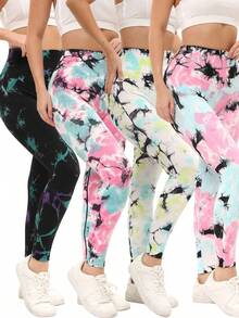 6Pcs(6Random Colour) Women Sports Leggings Yoga Pants High Waist Lift Butt Tie Dye Women's Seamless Pants Fitness Cycling Elastic Slim Leggings Pants- 6pcs Leggings Set,Gym Clothes Women Set,Workout Sets - 6 random colors - 查看 5