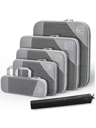 3/6 Pcs Set Nylon Compression Packing Cubes For Travel, Lightweight Organizers Bags For Luggage Suitcase, Perfect Gift For Travelers, Closet & Under Bed Storage