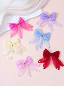 6pcs/Set Girls' Fashion Adorable Pearl Bowknot Hair Clips, Cute Princess Hair Accessories, Suitable For Daily Use And Gift