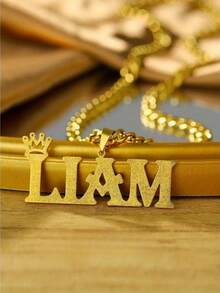 1件金银定制个性化不锈钢项链，定制皇冠和名字吊坠项链，字母标签吊坠项链，适合男士，生日/父亲节礼物，金色、玫瑰金时尚，秋季时尚，复古，男女皆宜，简约，休闲，潮人，哥特，朋克定制，个性化休闲，可爱，定制，送给他的理想礼物，送给她的理想礼物，男朋友，女朋友，爸爸，妈妈，家人，朋友，周年纪念日，生日，毕业典礼，舞会，派对，定制时尚文字项链，别致秋季，新年魅力 - 彩色 - 查看 15