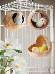 1pc Hanging Parrot Coconut Shell Bird Nest, Coconut Shell Bird Toy, Summer Bird Nest Hanging Nest, Suitable For Parrot, Budgie, Bird Cage, Comfortable Bird Nest, Bird Toy