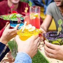 Hawaiian Appetizer Picks Tropical Cocktail Toothpicks Party Decorations For Drinks Bamboo Charcuterie Skewers Flamingo Pineapple Palm Leaf Orange Cactus Sticks For Food Luau Hawaii Beach - Multicolor - View 6