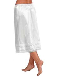 Plus Size Womens Elastic High Waist Bust Skirts Smooth Swing Dress Underskirt Half Slip Snip Skirt L-3XL - 白色 - 查看 2