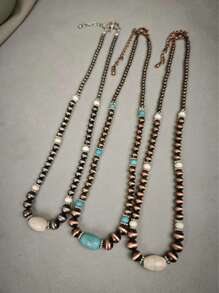 Collana vintage in turchese, gioielli con perle in stile western country con finitura argento per donna