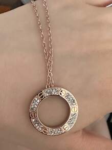 1 pièce Collier rond en cuivre orné de zirconium, de style européen et américain, design créatif et élégant pour femmes