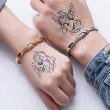 4 张/套可爱天使妆容设计临时纹身，防水防汗人体艺术纹身，逼真无反光，持久不永久，适合男士和女士，理想的礼物 - 棕色 - 查看 6