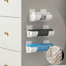 Estantes de almacenamiento de cocina que no requieren perforación, estantes de almacenamiento de papel de aluminio y película adherente, estantes para bolsas de comestibles, estantes para bolsas de plástico, estantes para bolsas de basura pequeñas montados en la pared, con ganchos adhesivos, estantes de almacenamiento ahorradores de espacio, adecuados para soluciones de almacenamiento montadas en la pared y en la puerta del gabinete, adecuados para cocinas, baños, lavanderías o garajes, Halloween y Navidad