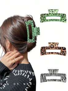 1 件女士超大玳瑁发爪夹，复古简约法式树脂材质豹纹发爪夹，适合日常发型，不会损伤头发 - 彩色 - 查看 1