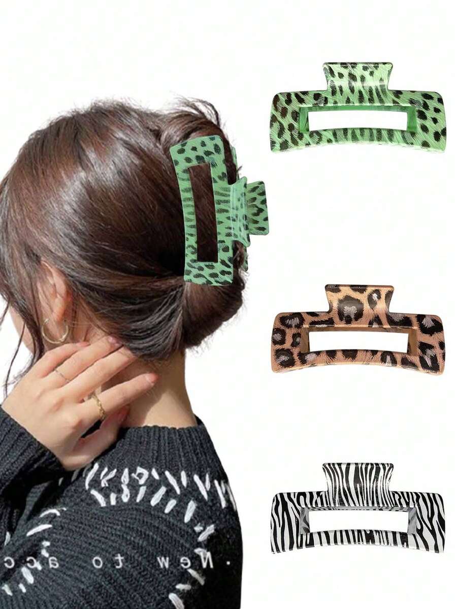 1 件女士超大玳瑁发爪夹，复古简约法式树脂材质豹纹发爪夹，适合日常发型，不会损伤头发 - 彩色 - 查看 1