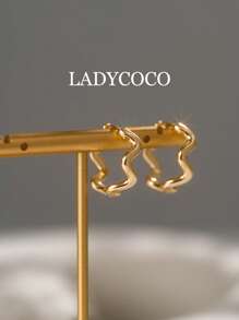 1 par de brincos de argola de metal trançado banhados a ouro 14K elegantes e modernos, joias para mulheres, minimalistas e luxuosos
