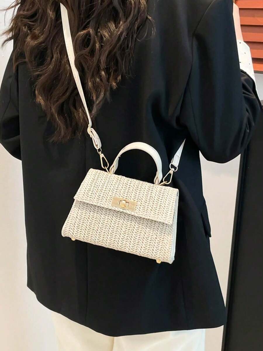 Simple Leisure Shoulder Bag Fashion Bag Female Simple Fresh Weaving Small Square Bag - Beige - View 1