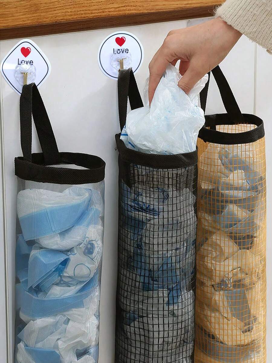 1 Peça Suporte Organizador de Sacolas de Lixo de Cozinha de Cor Aleatória, Armazenamento Retrátil Pendurado, Suporte de Saco de Lixo Dobrável e Portátil, Saco Plástico, Capa de Sapato, Reutilizável e Economizador de Espaço, Organizador de Grade Transparente para Banheiro, Quarto, Cozinha, Entrada
