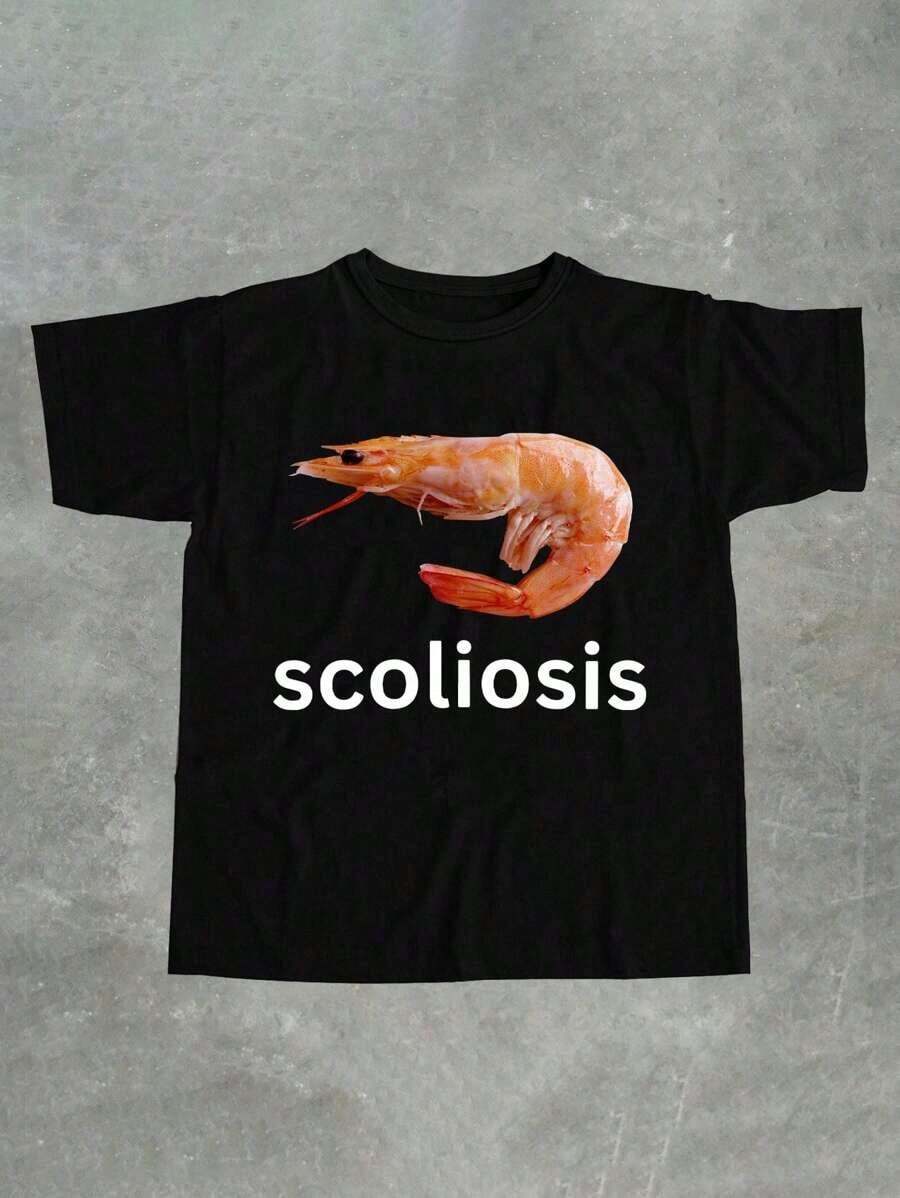 Men's Standard T-Shirt Manfinity Dauomo Slogan "Scoliosis" Funny Internet Meme Pattern - 黑色 - 查看 1