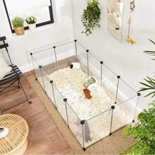 12PC Panels Pet Playpen , Small Animal Playpen, Pet Fence Indoor, DIY Plastic Enclosure For Guinea Pigs, Bunny, Hamsters, Hedgehogs