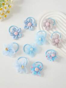 10pcs Girls' Sweet Cute Vibrant Colorful Flower Pattern Hair Scrunchies, Fashion & Versatile