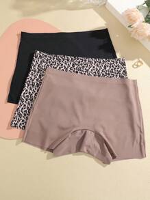 3pcs Women's Casual Gothic Style Fabric Leopard Print Low Waist Briefs, Versatile For All Seasons