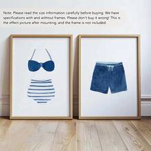2 件/套无框水彩复古风格泳衣艺术帆布画，海军蓝和白色泳衣艺术，海滨别墅装饰，湖畔别墅墙壁艺术，儿童房装饰，海报，墙壁艺术，房间装饰用品，沿海装饰墙壁艺术 - 彩色 - 查看 3