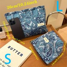 Conjunto de 1 bolsa de cosméticos com estampa floral subaquática azul-marinho, bolsa de maquiagem casual para férias, bolsa dobrável de grande capacidade, bolsa organizadora de maquiagem diária, bolsa de higiene pessoal transparente portátil para viagem, bolsa de maquiagem, bolsa de cosméticos, bolsa de cuidados com a pele, bolsa de cubo, itens essenciais de viagem para estudantes e mulheres, presente para madrinhas, presente para mães, presente de aniversário, presente para amigas e professoras - [H&R BAG] Bolsa de viagem para a escola, férias de verão, volta às aulas, bolsa de viagem para mulheres, bolsa de maquiagem para viagem