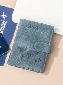 1 pieza Funda para pasaporte con acabado mate de material de PU, con mapa mundial e impresión de letras y diseño fijo, estuche/cartera/bolsa para pasaporte, artículo de viaje esencial para vacaciones, vuelos, regreso a la escuela, hombre y mujer