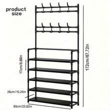Multifunctional Shoe And Hat Rack 5-Layer Storage Rack With 8 Hooks, Large Capacity To Store Shoes, Boots, Clothes, Hats, Bags, Organize Daily Sundries And Save Space - Black - View 6