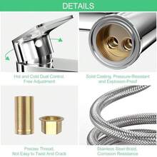 Bathroom Sink Single Handle Mixer Tap With Flexible Hose, Chrome Plated, Including Water Supply Hose Nut - Multicolor - View 6