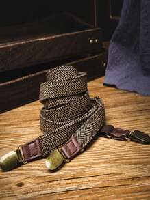 1 Stück Herren Hosenträger Clip Braun Fischgrätmuster Drei Clip Vintage Britisch Rutschfest Hose Träger Verstellbar Mode Accessoire für Anzug und Freizeitkleidung, perfekt für Hochzeiten und formelle Anlässe (Manchmal können sich an den Übergängen lose Fäden befinden, die mit einem Feuerzeug oder einer Schere gekürzt werden können. Dies ist normal und unvermeidbar aufgrund der Produktionsprozesse)