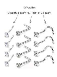 10/12/15 piezas Anillos para la nariz de acero inoxidable Tornillos Joyería de perforación 2mm Unisex Baja alergia Accesorios de perforación de la nariz, Adecuado para trabajo, escuela, citas, fiestas, uso diario - Plateado - Ver 9