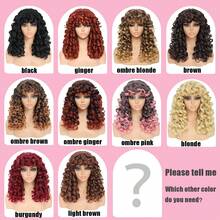 GKtineke-Curly-Wig Big-Curly-Wigs-For-Women 20 Inch- Long-Curly-Afro-Wig-With-Bangs Synthetic-Hair-Replacement-Wigs-For- Cosplay And Daily (Ombre Brown) - 漸層棕色 - 查看 7