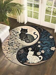 1 pièce Tapis de sol rond motif chat Yin Yang doux - lavable en machine, pour la décoration intérieure du salon et de la chambre à coucher, thème des fêtes, décoration de chambre, décoration de pièce, petit tapis, couverture, tapis d'extérieur, tapis de jardin, tapis de salon