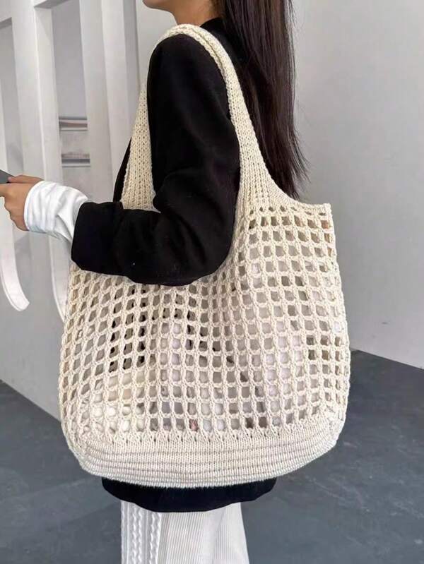 Sac à main 2025 nouveau style unisexe simple grande capacité sac fourre-tout en tricot pour les vacances à la plage pour femmes