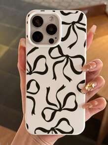 Funda de teléfono con lazo negro de moda y con diseño de crema, compatible con I X XR 11 12 13 14 15 16 Pro Max Pro Plus Series - Nuevo diseño