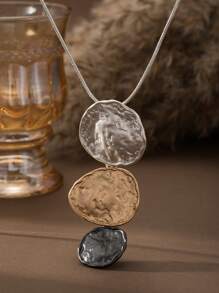 Asymmetrical Textured Bohemian Gothic Style Platinum & Black Pendant Y-Necklace, Versatile For Daily Wear, Party, Music Festival, Gathering, Holiday Gift