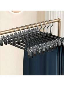 10 件可调节裤架、不锈钢裙夹晾衣架、衣柜收纳架 - 黑色 - 查看 4