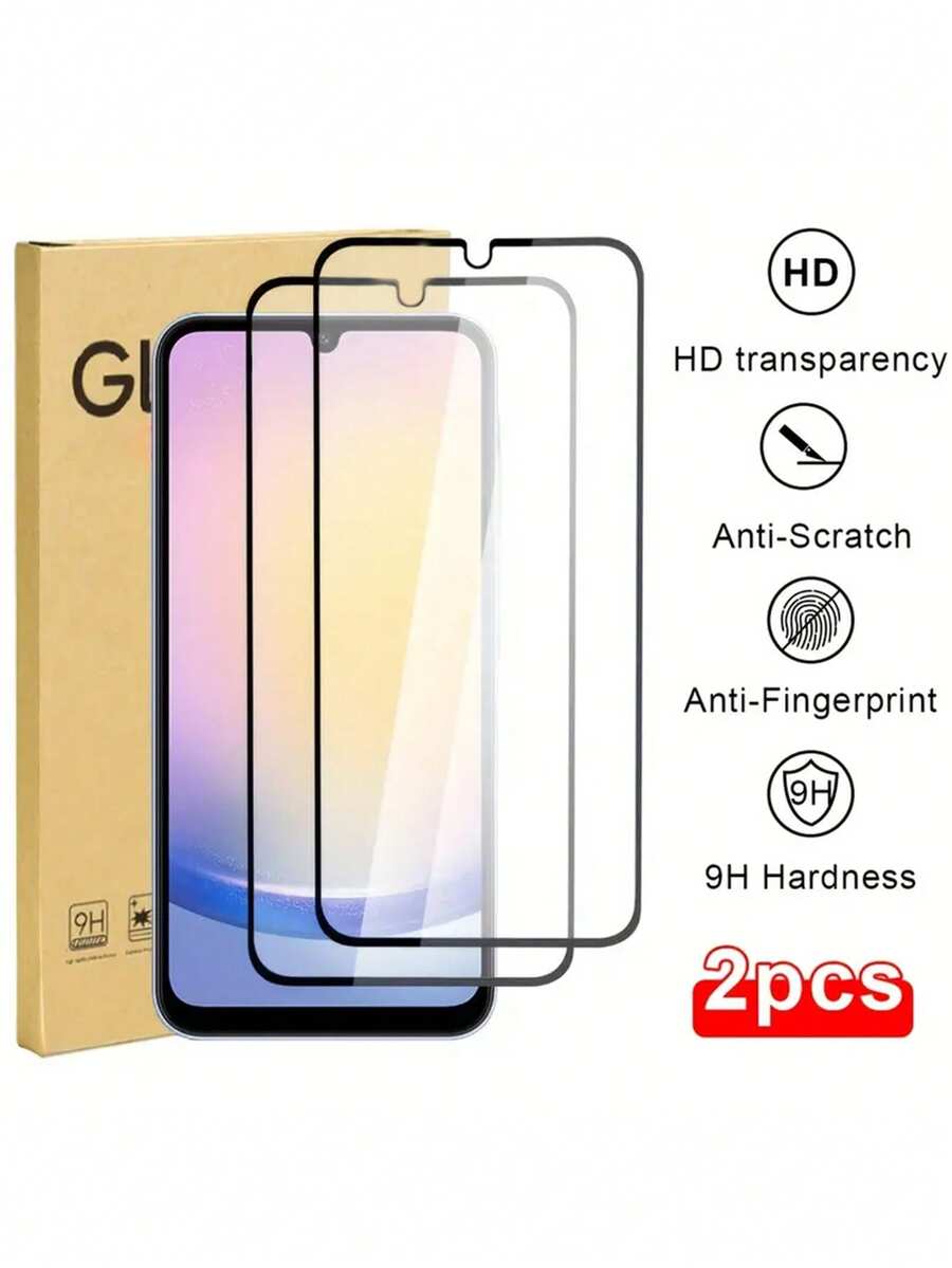 2片装3D曲面9H硬度防水钢化玻璃屏幕保护膜，适用于A35/A36/A56/A06/A16 5G/A55/S23FE/A52/A53/A54/A13/A23/A34/A14/A15/S24 FE，生日/家人/朋友礼物，手机屏幕保护膜，手机配件，防震，防刮，防指纹