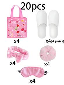 20/5 件套水疗派对套装，包括眼罩、蝴蝶结头带、发带、一次性拖鞋和礼品袋，非常适合女士睡衣派对、水疗活动、婚礼、单身派对、生日、新娘送礼会礼物、宾客礼物、活动和派对用品、伴娘礼物、节日必需品、婚礼礼物、教师礼物、单身派对、婚礼礼物、圣诞节、教师答谢礼物 - 彩色 - 查看 9