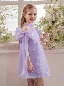 Young Girl Bow Decor Princess Dress, Suitable For Children Birthday Party, Flower Girl Dress, Wedding, Ball, Formal Occasion, Holiday Celebration