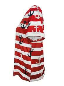 Plus Size Women's Striped Graphic Tees Crew Neck Short Sleeve Summer Casual Tee Tops RedT-Shirt - 紅色 - 查看 4