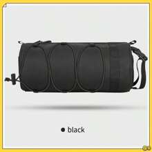 Adjustable Bike Handlebar Bag - Black, Multi-Compartment, Portable Front Frame Tube Bag For Cycling Essentials, Handlebar Mounted Bag, Smooth Cylindrical Design, Elastic Fixing System, Bicycle Bag