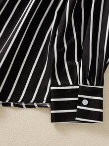 女士时尚条纹印花长袖休闲衬衫，春夏