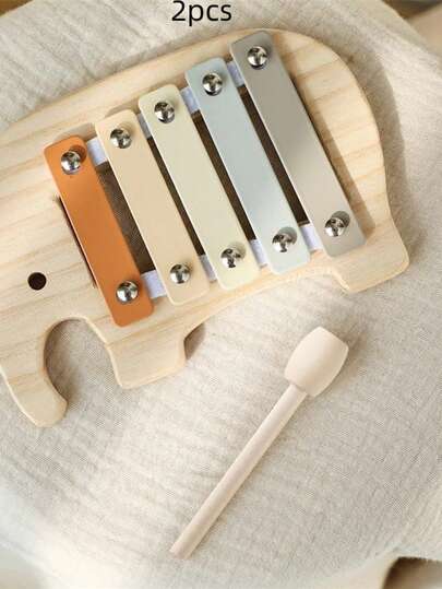 2 件大象敲击木制 5 音符木琴音乐玩具，婴儿益智乐器