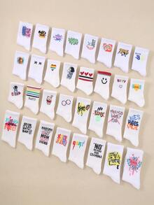 10 Pairs Random Children Socks, Including Graffiti Socks & Letter Socks, Suitable For Daily Wear And Streetwear, For Boys And Girls
